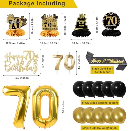 Image of 70th Birthday Decorations for Men, Black Gold 70th Party Decoration Kits