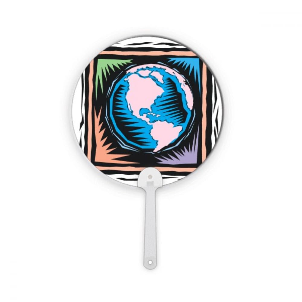 Éventail rond portable en plastique gravé bleu pour décoration mexicaine