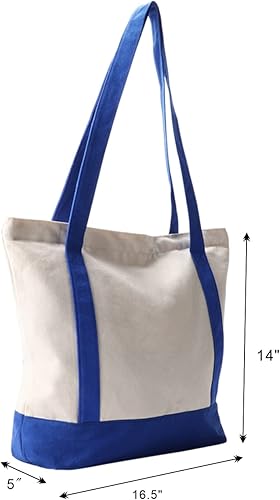 Miniatura 2 de Bolsas de lona, 16.5 x 14 x 5 pulgadas, resistentes, con cremallera, reutilizables, bolsas de tela a granel, algodón azul, 3 unidades