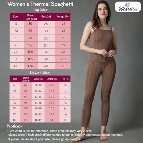 Image of Wearslim Women's Cotton Quilted Winter Lightweight Thermal Underwear, Long Johns Bottom and Spaghetti Set with Fleece Lined Soft Warmer