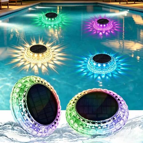 Floating Pool Lights for Party  Solar Powered Color Changing Lights with 2 Modes (Transition & Constant)  IP67 Waterproof Pool Accessories for Inground Above Ground Pool Pond Bathtub (2 Pack)