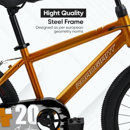 Image of ROADGIANT Showstopper, 20 T, Kids Bicycle, Single Speed, Steel Frame Cycle, Ideal for 6+ Year, Unisex, 20-inch, Dual Colour, Black (Orange)
