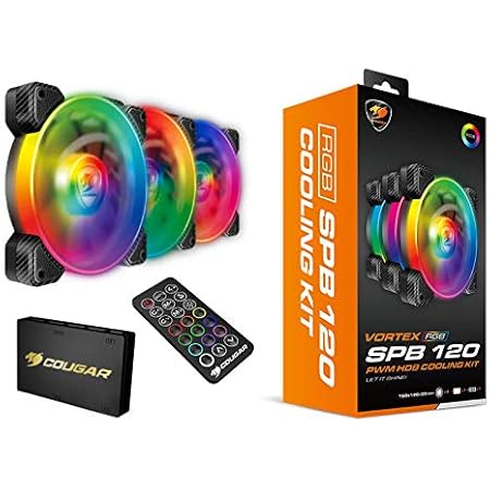 Cougar Hydraulic Vortex RGB SPB 120 mm PMW HDB Cooling Kit with addressable RGB Lighting, Core Box v2, Remote Controller and Three Vortex RGB SPB 120 Cooling Fans (3 Pack) (CF-V12SET-SPBRGB)
