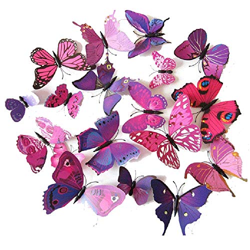 Cestlafit Etiqueta Engomada De La Pared De La Mariposa De La Manera 3D, Mariposa De La Simulación Del Pvc Para La Decoración Casera, Decoración De La Pared, Paquete 24, Púrpura