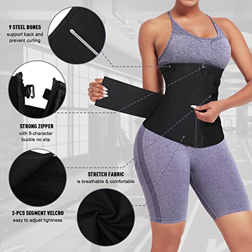 Feelingirl Sauna Waist Trainer For Women Lower Belly Fat Tummy Control Neoprene Corset Cincher With Double Strap Long Torso Hourglass Body Shaper With Zipper #TOP2