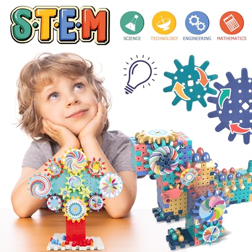 Image of Gear Toys Interlocking Building Blocks, 150 Piece Educational Engineering Building Toys Set, Creative Construction STEM Kits for Boys Girls, Waffle Blocks for Kids Ages 3+