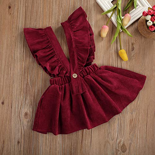 Toddler Kids Girls Fly Sleeve Strap Dress Corduroy Tutu Skirt Clothes Cute Outfits3