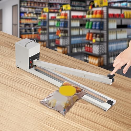 AOWUAEG 24 inch Impulse Heat Sealer with Seal bar,Heavy-Duty Bag Sealing & Cutting Machine, 8mm Sealing Width, for Plastic Bags Kraft Paper Bags Aluminium Foil Paper Polyethylene(white)