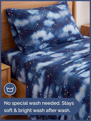 Image of Kids Twin Size Starry Sky Bed Sheets - 3 Piece Kids Starry Sky Sheet Set | Starry Sky Themed Bedding, Ultra-Soft, Cute & Cozy, Breathable & Machine Washable, Bed Set for Boys, Girls & Teens & Cooling
