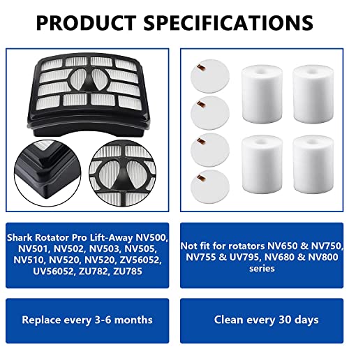 Vacuum Filter Replacement For Shark Rotator Pro Lift-Away Nv500, Nv501, Nv502, Nv503, Nv505, Nv510, Nv520, Nv552, Uv560, Compared To Part # Xff500 & Xhf500 (2 Post Filters + 4 Foam & Felt Filters) #TOP1