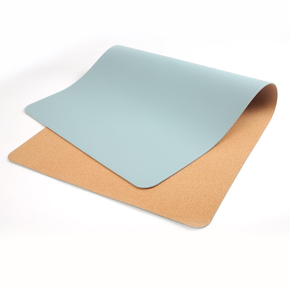 Doppelseitige Schreibtischunterlage, großes PU-Leder-Mauspad mit Naturkork, wasserdichte Schreibtischunterlage aus PU-Leder, rutschfeste Schreibunterlage für Büro, Zuhause, Schule (Blau, 120 x 60 cm)