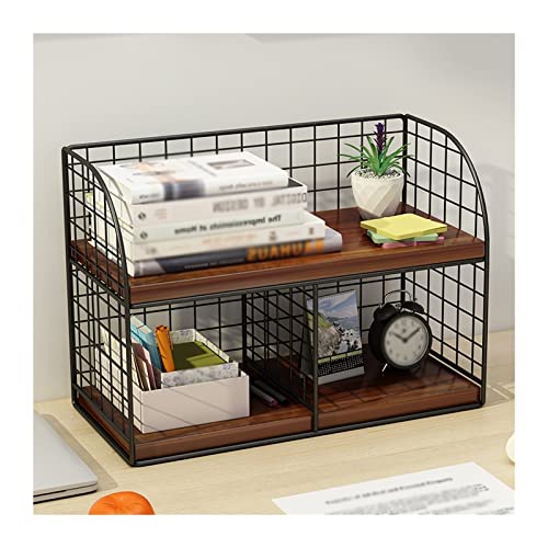 Kinder Kinder Bücherregal Kleines Bücherregal im Vintage-Stil, Braun, Büro-Desktop-Organizer, 2-lagiger Schreibtisch-Organizer, Aktenregal, Kinderschreibtisch-Bücherregal, 15,7 x 6,2 x 9,8 Zoll Regale