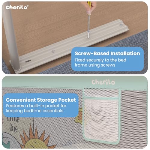 Image of Cherilo Bed Railing for Baby Safety - Foldable & Height Adjustable Railing for Toddler's Safety, 180cm x 73cm Protector for Baby, Collapsible Bed Protector Side Walls - Sea Green