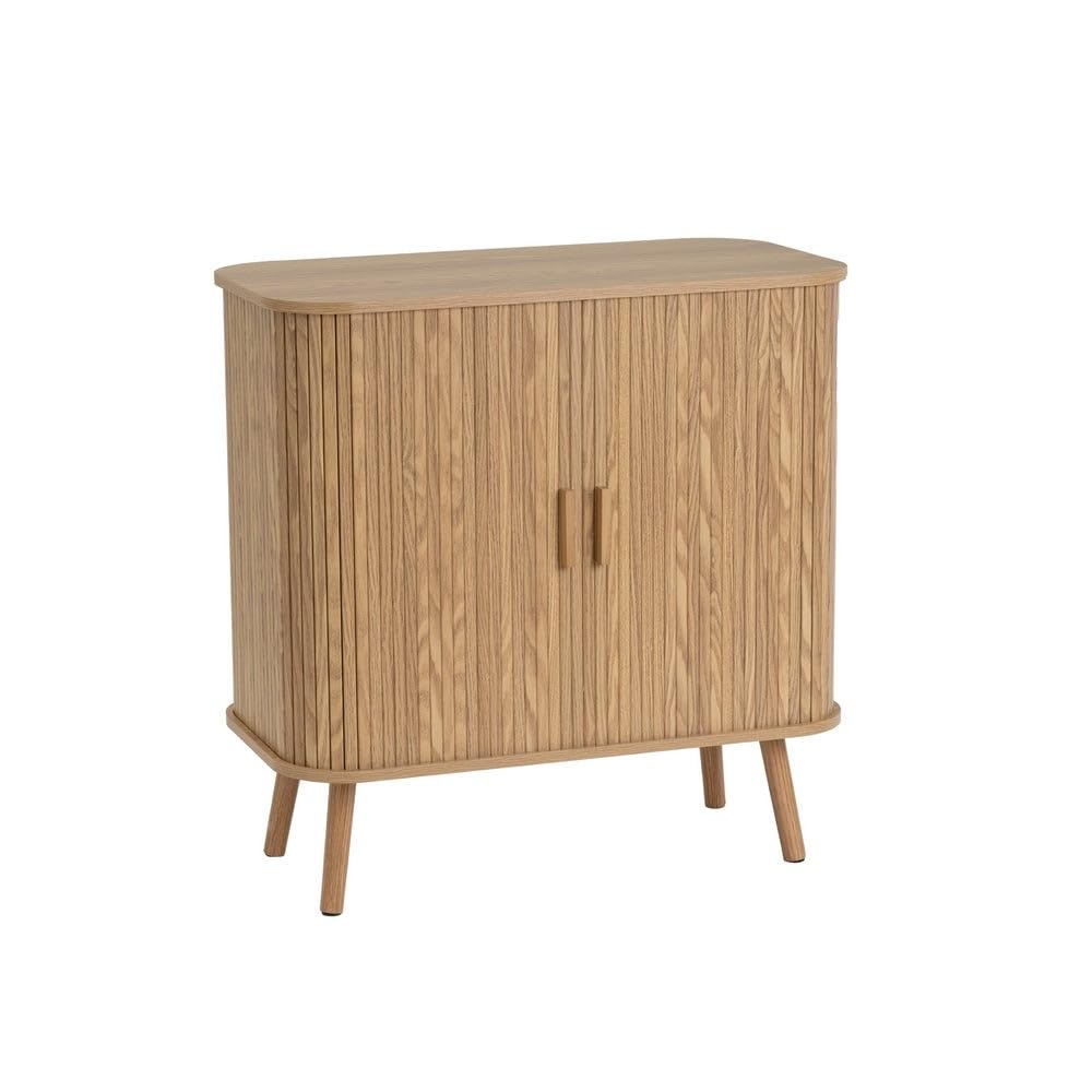 Consola aparador Elia color roble con puertas enrollables de 80x40x80 cm | Diseño de persianas versátil. Mueble decorativo para ganar almacenaje y organizar el recibidor, salón o dormitorio.