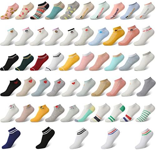 Geyoga 55 Pairs Women Athletic Ankle Socks Low Cut Sport Socks Invisible Casual Running Socks Women Socks Set for Outdoor Activities, 55 Designs