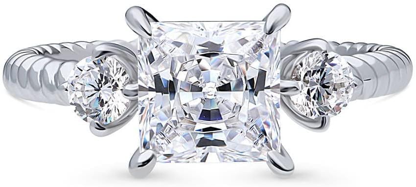 BERRICLE Sterling Silver 3-Stone Wedding Engagement Rings 2 Carat Princess Cut Cubic Zirconia CZ Woven Ring for Women, Rhodium Plated Size 4-10