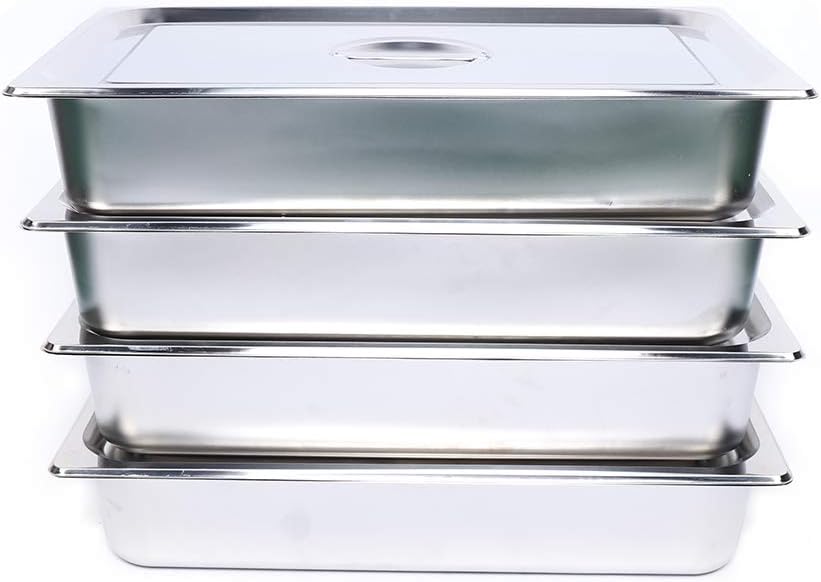 LOYALHEARTDY 4Pack 4" Deep Full Size Table Pan, Stainless Steel Hotel Pan Steam Table Pan with Lids Anti-Jam Hotel Food Pans