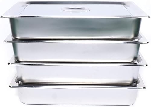 Miniatura 3 de LOYALHEARTDY Paquete de 4 bandejas de mesa de 4 pulgadas de profundidad de tamaño completo, sartén de acero inoxidable para hotel con tapas,