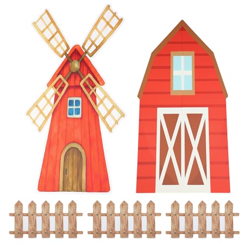 Honoson Large Farm Cardboard Cutouts Sets, Red Farm Party Decoration Farmhouse Backdrop Stand, Yard Signs for Baby Shower Birthday Rustic Party Supplies Photo Props(Barn Windmill) by Honoson - Used condition - US$37.69