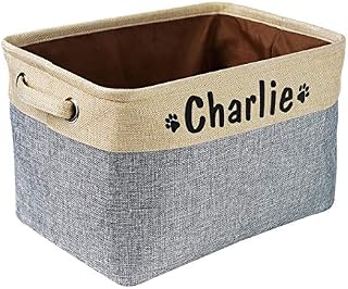 PET ARTIST Collapsible Dog Toy Storage Basket Bin with Personalized Pet's Name - Rectangular Storage Box Chest Organizer for Dog Toys,Dog Coats,Dog Clothing,Dog Apparel & Accessories,Gray