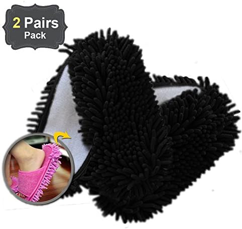 Friendly House Alternative soles for Women's Microfiber Floor Cleaning Mop Slippers (Black- 2 pairs)