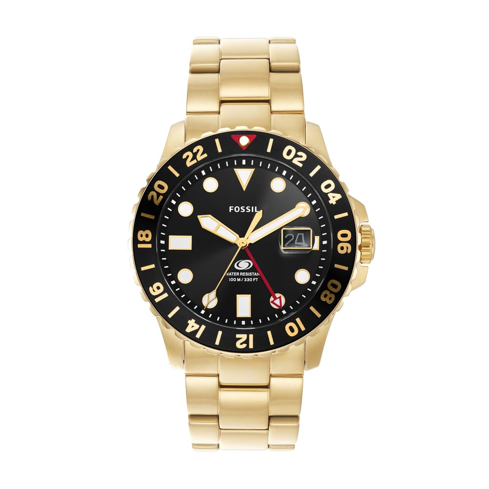 Fossil Blue GMT Watch for Men, Three Hand Date Movement with Stainless Steel or Silicon Strap