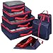 Produktbild Packing Cubes Set 7-teilig, Faxsthy Packwürfel Packtaschen Kleidertaschen für Kleidung Unterwäsche Kosmetik Wasserdich für Reise Geschäftsreisen Urlaube und Wohnmobile (Blau+Schwarz)