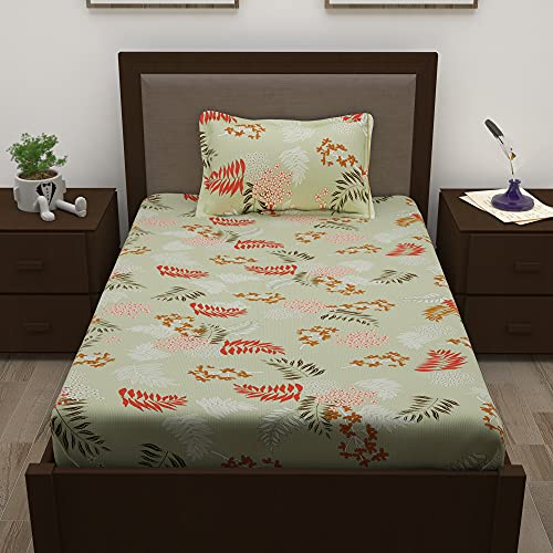 Image of Story@Home 210 TC Spark Collection Single Bedsheet Cotton Combo with 1 Pillow Covers | Magenta | Floral (Bedsheet : 145 X 225 cm & Pillow Cover : 40 X 60 cm)
