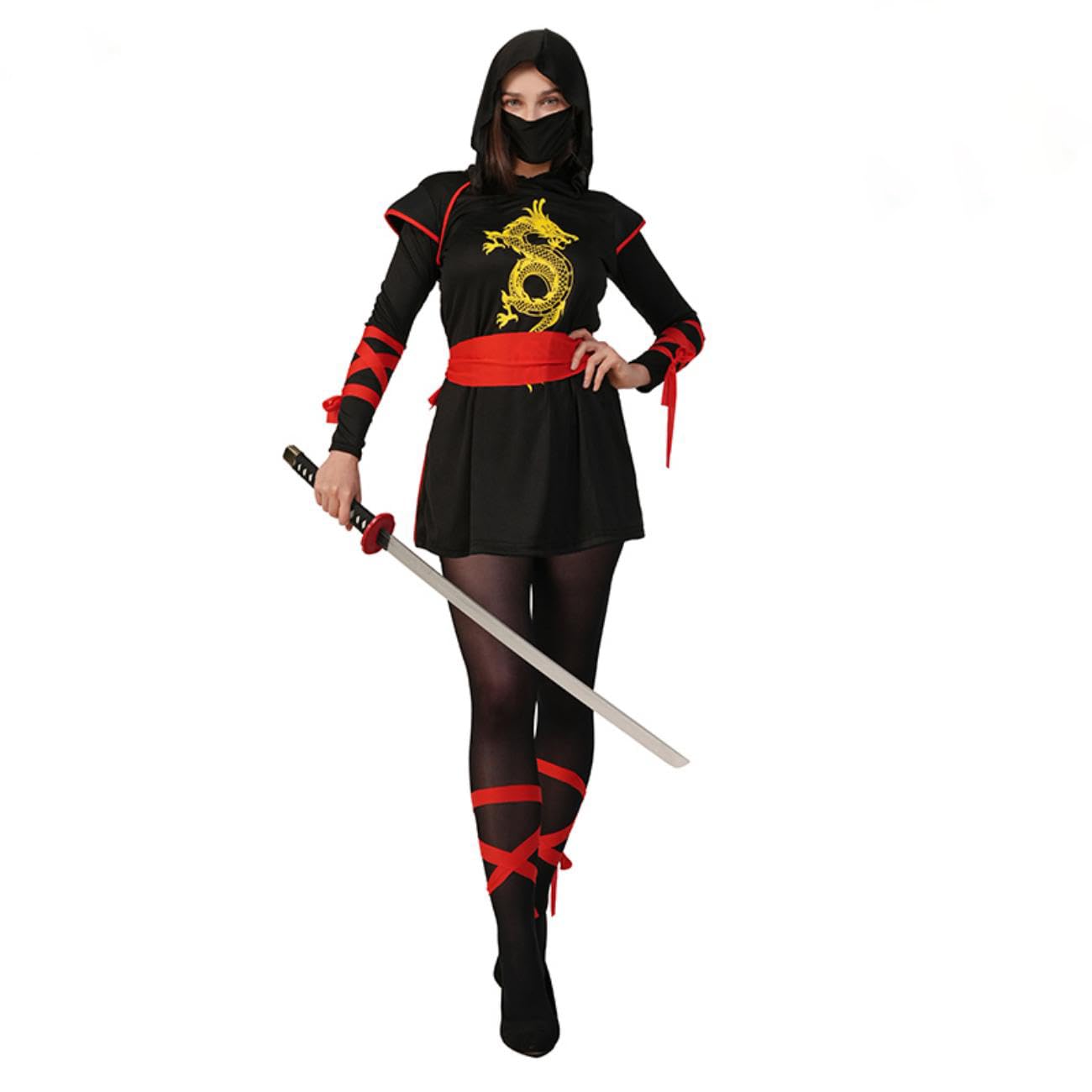 SEA HARE Disfraz de ninja negro para mujer (talla única)