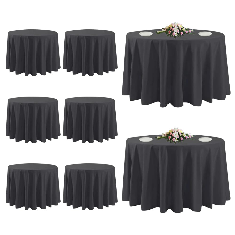 Photo 1 of 8 Pack Black Round Tablecloths, 120 Inch Stain Resistant and Wrinkle Polyester Fabric Washable Table Clothes Cover for Kitchen Dining, Wedding, Reception Banquet, Birthday Party, Buffet Restaurant