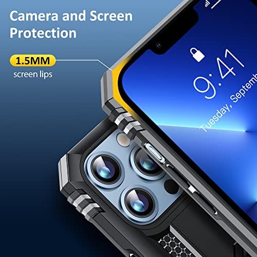 USLAI Military Shockproof for iPhone 13 Pro Case, Heavy Duty Protective Phone Cover with Kickstand for iPhone 13 Pro Case - Black