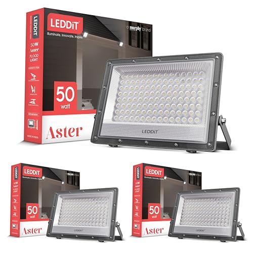 Image of Aster 50W LED Flood Light with 2-Year Warranty | IP66 Waterproof Outdoor Light for Garage, Garden, Shop, Parking | Cool White | BIS Approved | Pack of 3