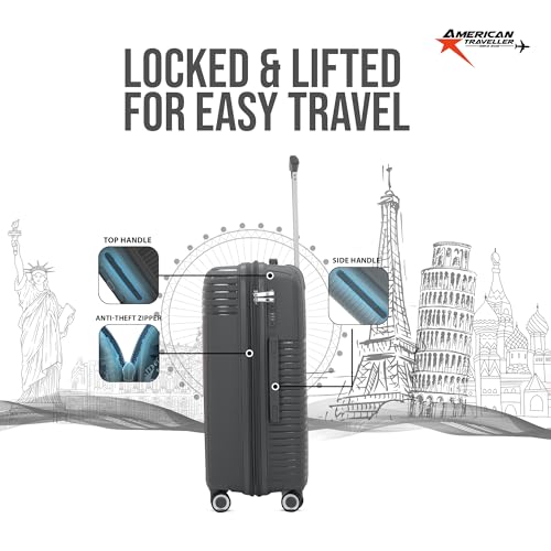 Image of AMERICAN TRAVELLER Touris Travel Trolley Bag Set of 3 | Lightweight Expandable Polypropylene Hard Shell | Large Suitcase with TSA Lock | 8 Lego Wheels | Travel Luggage for Men & Women (3, Grey)