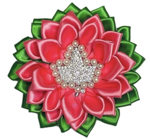 Image of Pink and Green 4.5 inch Sorority Paraphernalia Flower Brooch Pin with Ivy Center for Women, AKA Sorority Inspired for D9 Events, Conferences, Luncheons, J15