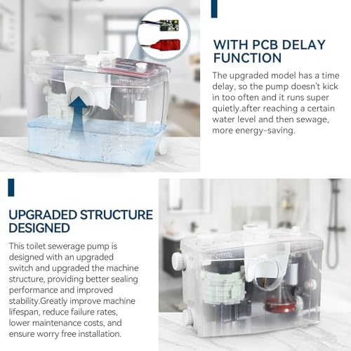 1500W Macerator Pump with Grinding Blade Toilet Pump Utility Sink Pump Upflush to 32.8FT 2800GPH Macerating Toilet System with 5 Water Inlets 1 Outlets for Toilet Sink Shower Laundry Kitchen Basement by MixBubole - Image 5