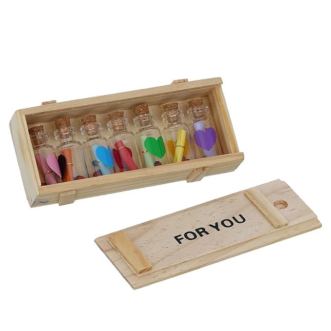 Coffret cadeau de Saint-Valentin en bois avec 7 bouteilles à messages - 4