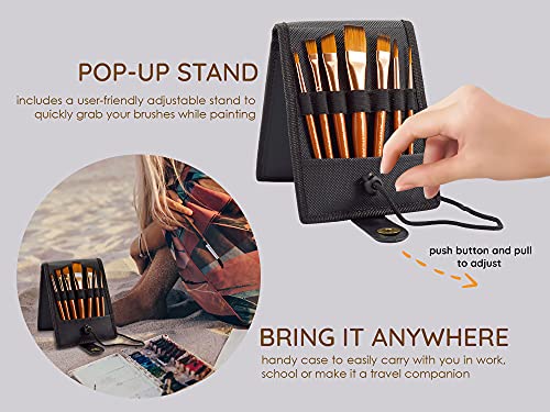 Myartscape Travel Paint Brush Set, 7 Ultra Short-Handle Brushes With Case Holder - For Watercolor, Gouache And Acrylic - Synthetic Hair - Ideal For Plein Air Painting - Art Supplies #TOP3