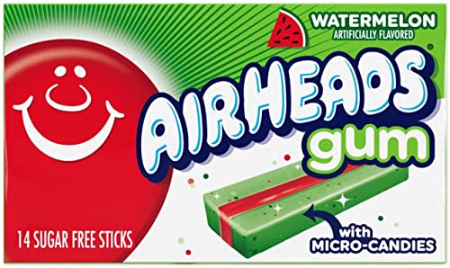 Airheads Candy, Chewing Gum, Watermelon Flavor, Sugar Free, Xylitol, 14 Sticks per Pack, Box of 12 Packs