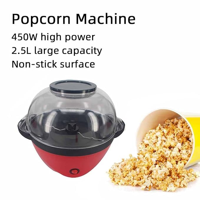 Sakar 450W Electric Popcorn Maker Machine with Butter Melting Plate | Cinema Style Hot Air Popcorn Maker for Modern Kitchens Home Parties EU Plug 220V 5 51d 2cr+ML