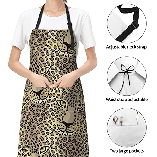 Spotted Leopard Apron With Pockets Waterproof Kitchen Chef Cooking Aprons For Women Men #TOP6