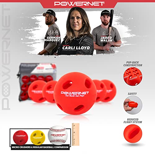 Powernet Micro Crushers Limited Flight Training Baseballs 12 Pk | Batting Practice Ball For Pre-Game Warm Ups And Hitting Drills | Better Eye Coordination For Speed & Power (Red) #TOP1