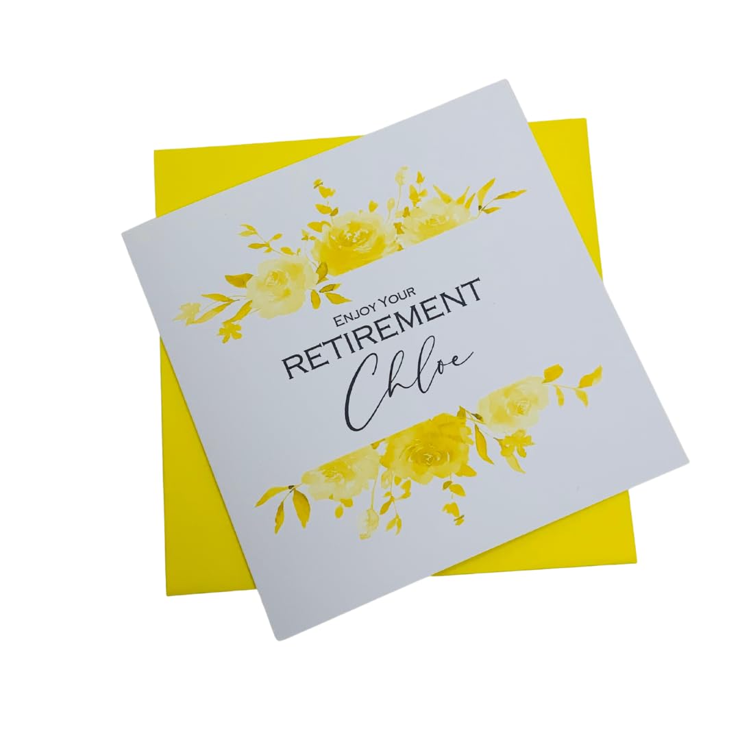 Retirement Card - Personalised Greeting Card for Women Men Colleague Coworker Mum Dad Partner Retired Retiring Leaving Work Good Luck - 9 Colours - Daisy (Yellow)