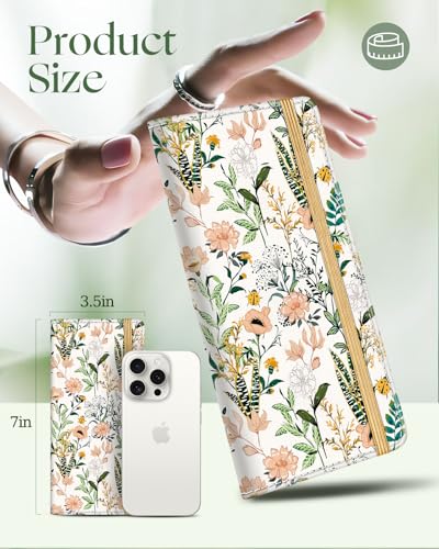 Image of Slohif Checkbook Cover for Personal Duplicate Checks - Leather Check Book Wallet Holder for Women Rose Green Flower Top Side Tear