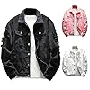 SHINROAD Men's denim jacket Jean Ripped Hole Solid Color Turndown Collar Streetwear Autumn Winter Loose for Trip Black 2XL #4