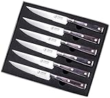 UMOGI Steak Knife Set of 6 with Gift Box - Ergonomic Grip Black Wooden Handle, Highly Resistant & Durable German Stainless Steel, Serrated Edge - 4.8''Dinner Knife Set Non Straight