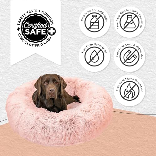 Best Friends by Sheri The Original Calming Donut Dog and Cat Bed in Shag Fur, Candy Pink, Large, 36x36