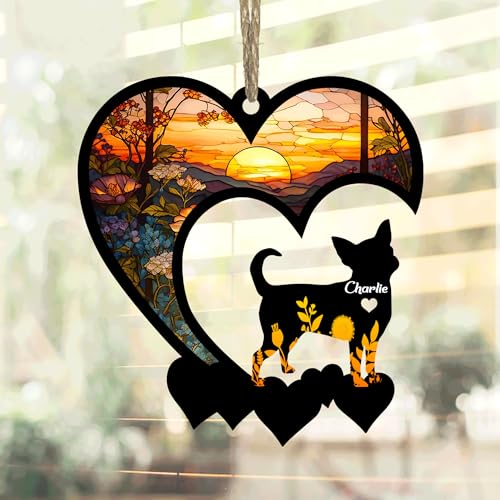 Schöner Chihuahua-Sonnenfänger, personalisierter Chihuahua-Gedenkstein mit Namen, Chihuahua-Verlust-Sonnenfänger, Hundegedenk-Ornament, Geschenk für den Verlust des Hundes, Beileidsgeschenk