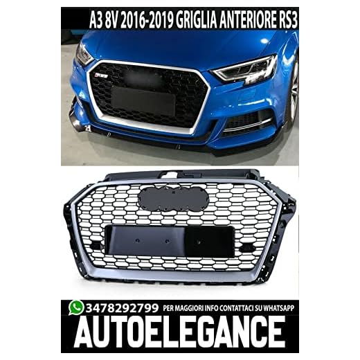 Generico Rejilla frontal para A3 8V 2016-2020 Facelift Calandra Look RS3 Nido de abeja borde satinado