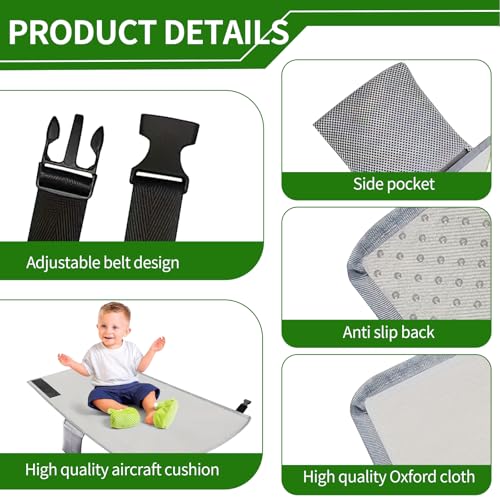 Flugzeug Sitzverlängerung Kinder, Grau Kinderflugzeug Reisehänge Tragbar 77 x 44 cm Kinderbett Flugzeug Tragbarer Atmungsaktive Reisebet Kinderfußhängematte für Flug, Schlaf, Auto