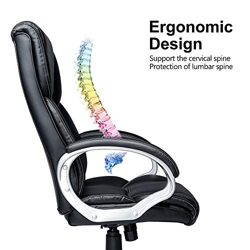 High Back Office Chairs,Computer Desk Chair,Leather Office Desk Chair,Executive Chairs for Office Desks,Comfortable Rolling Desk Chair with Wheels and Arms (Black) - Thumbnail 4